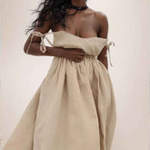 Summer V-neck Dress - High Waist Long Dress for Effortless Style - Swefashionstore