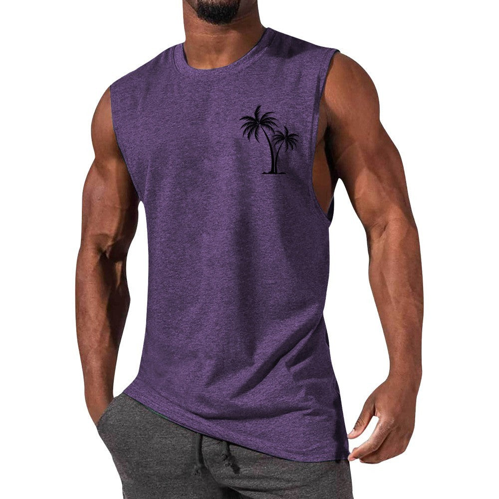 BEST SELLER Coconut Tree Embroidery Vest Summer Beach Tshirt
