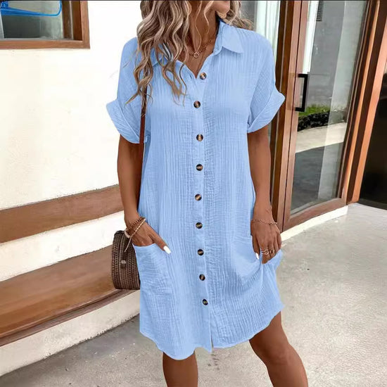 Summer Short Sleeve Shirt Dress - Swefashionstore