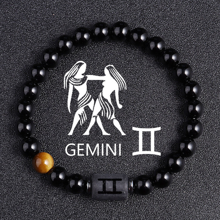 Twelve Constellation Black Glass Tiger-eye Bracelet - Swefashionstore