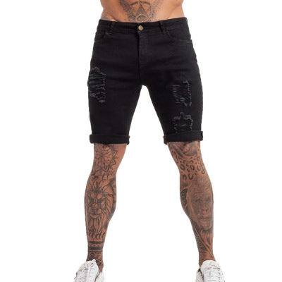 Ripped black denim straight type shorts - Swefashionstore