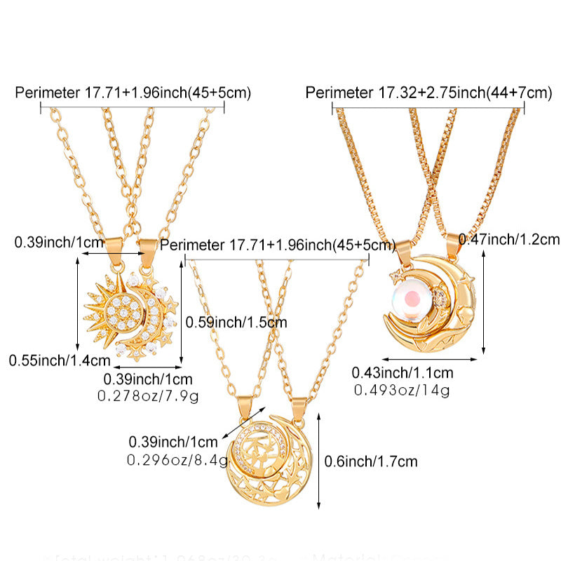2pcs Necklace Sun And Moon Magnetic Pendant
