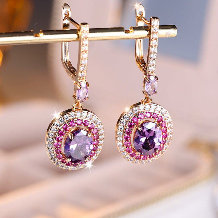 Entry Lux Colored Gems Egg-shaped Main Stone-Edge White Diamond Earrings - Swefashionstore