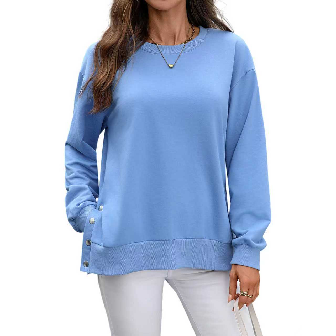 European And American Autumn And Winter Solid Color Long-sleeved Top Women - Swefashionstore