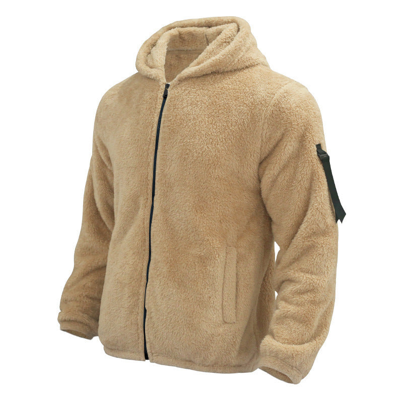 Plush Hooded Jacket Men's Autumn And Winter Fleece Warm Coat