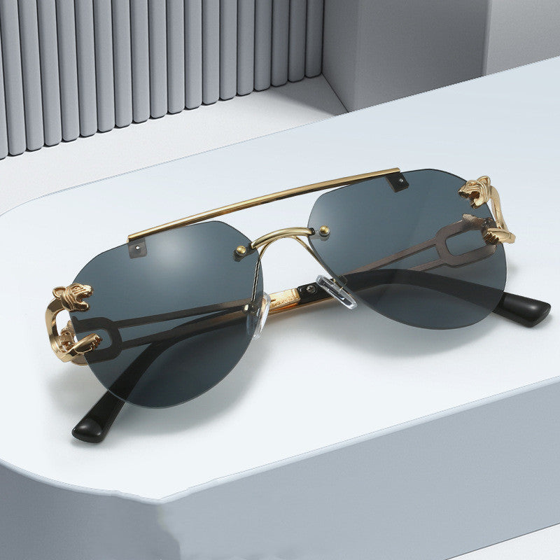 Rimless Leopard Head Sunglasses Women Men&