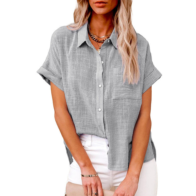 Summer Lapel Short Sleeve Shirt With Pockets - Swefashionstore