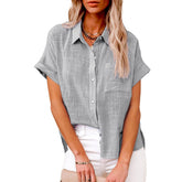 Summer Lapel Short Sleeve Shirt With Pockets - Swefashionstore