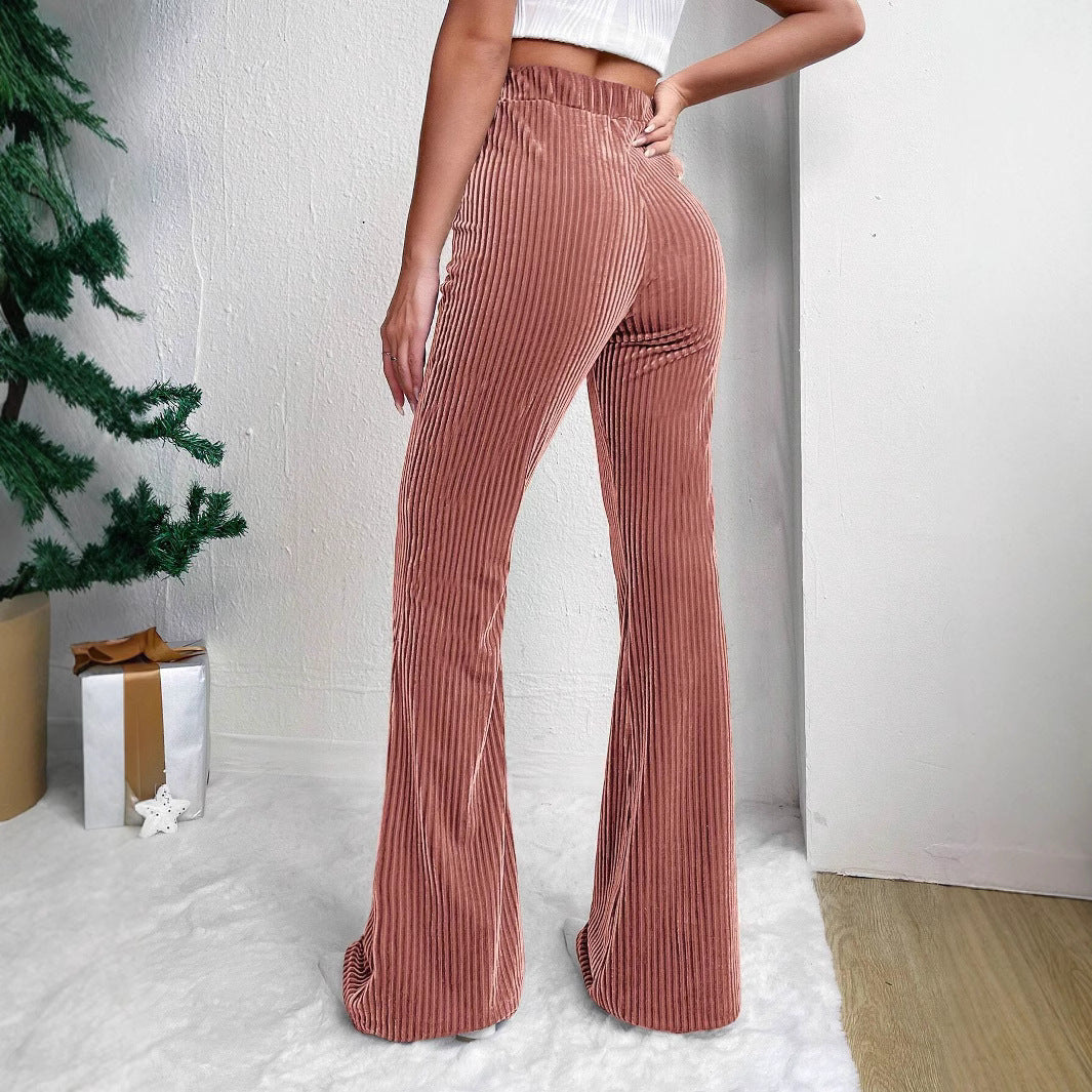 High Waist Lamp Wick Corduroy Bell-bottom Pants Wide Leg Women - Swefashionstore