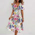 Flowers Printed V-neck Dress Summer A-line Short-sleeved Dresses For Women - Swefashionstore