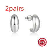 925 Sterling Silver C- Shaped Glossy Metal Earring Ringstud Earring - Swefashionstore