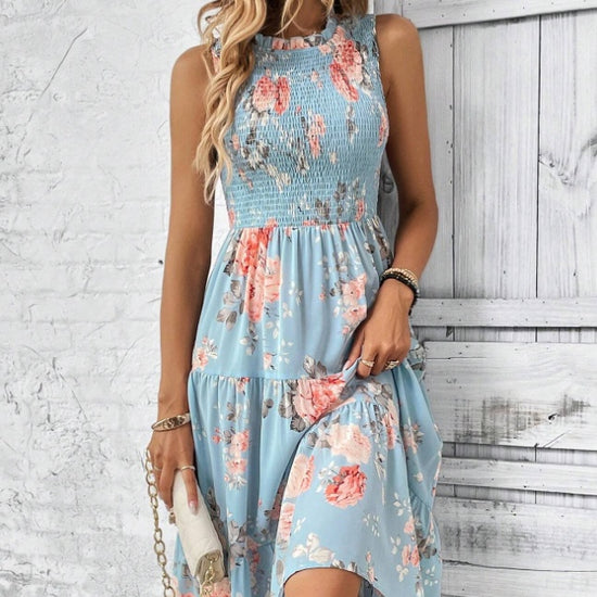 FLORAL Print Layered Hem Dress Maxi Vacation Beach OUTFIT - Swefashionstore