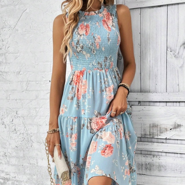 FLORAL Print Layered Hem Dress Maxi Vacation Beach OUTFIT - Swefashionstore