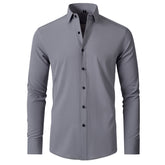 Solid Long Sleeve Shirt Fashion Slim Lapel Button Office Business Shirt Men&