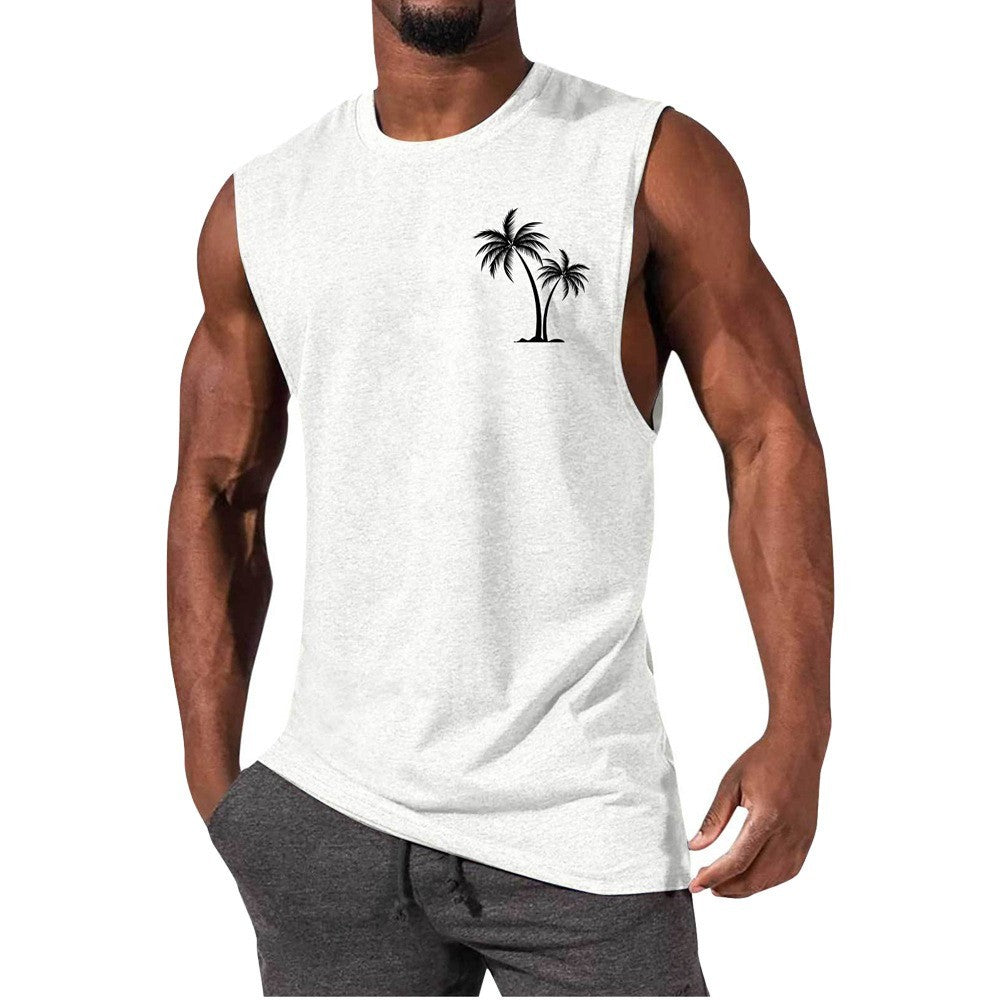 BEST SELLER Coconut Tree Embroidery Vest Summer Beach Tshirt