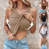 Round Neck Vest With Bra Summer Solid Color Bottom Sleeveless Top Womens Clothing - Swefashionstore