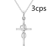 Alloy Pendant With Diamond And Eight-character Cross Necklace - Swefashionstore