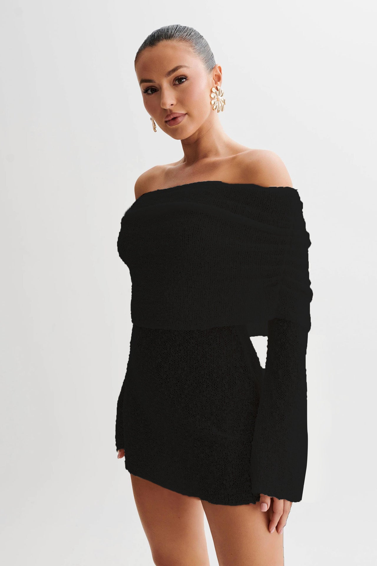 New Summer Knitted Dress Elegant Stylish Mini Neck Dress