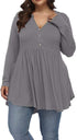 FASION V-neck Buttons Pleated Long Sleeve Plus Size T-shirt - Swefashionstore