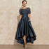 NAVY Blue Satin BALL Lace Short Sleeve Dress - Swefashionstore