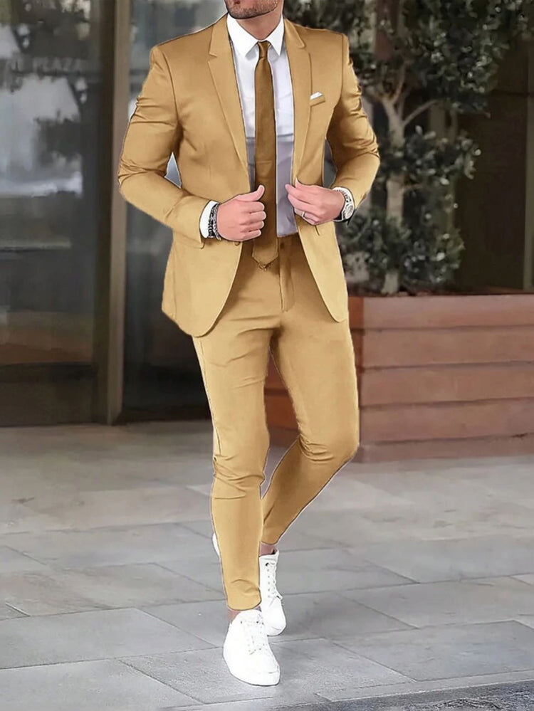 Two-piece Solid Color Slim-fit Coat Suit Pants - Swefashionstore