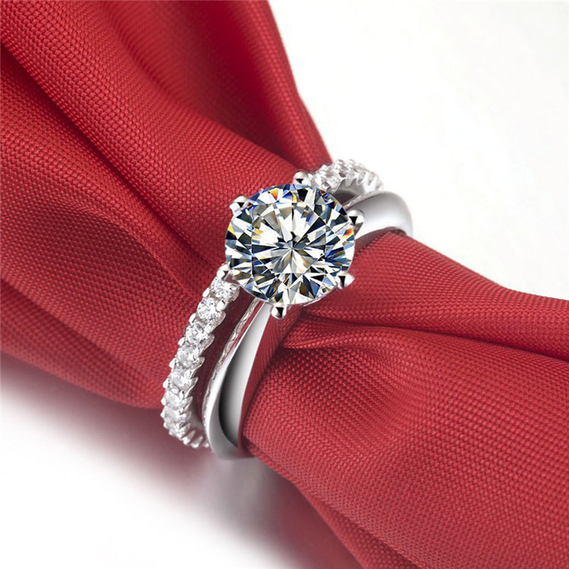 925 Silver Gold-plated Six-claw Ring With Moissanite Female T Carbon Diamond - Swefashionstore