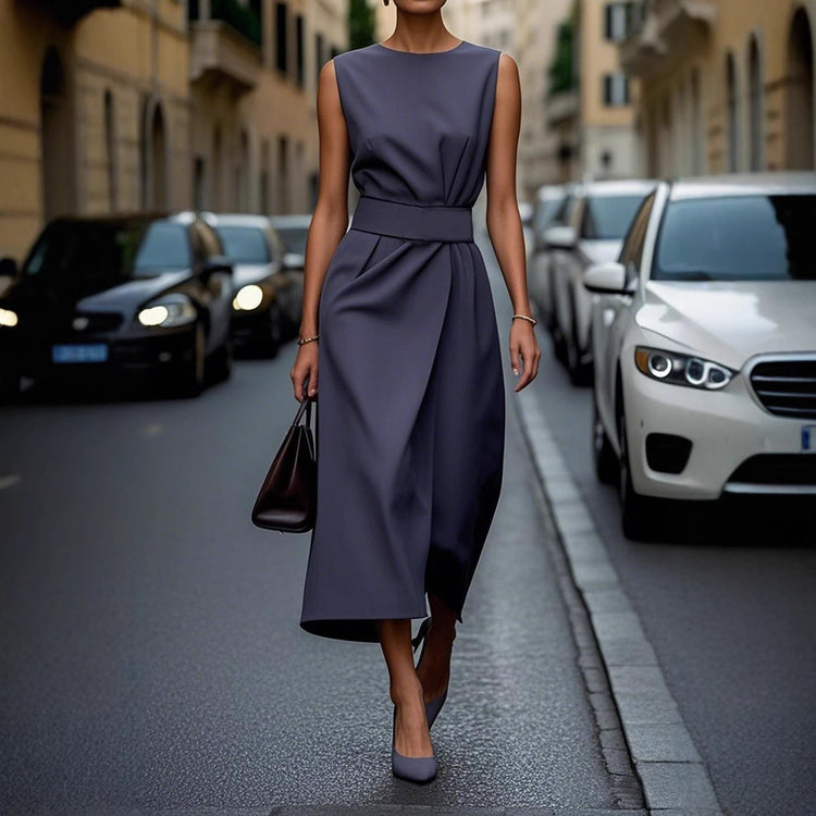 Summer Irregular Sleeveless Dress With Belt Fashion Temperament Slim Back Zipper Dresses For Women Clothing - Swefashionstore