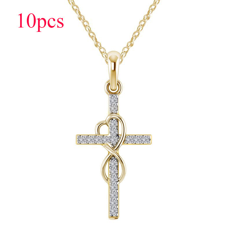 Alloy Pendant With Diamond And Eight-character Cross Necklace - Swefashionstore