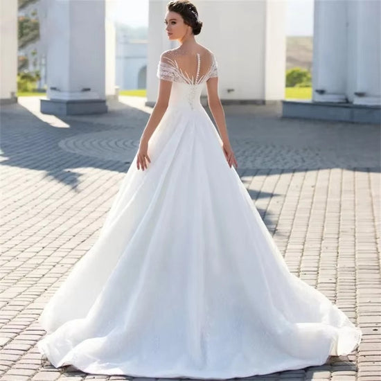Off-shoulder Light Wedding Dress Bridal Main Yarn Lace Wedding Veil Small Trailing - Swefashionstore