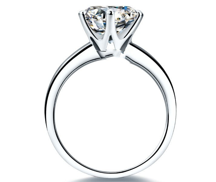 925 Silver Gold-plated Six-claw Ring With Moissanite Female T Carbon Diamond - Swefashionstore