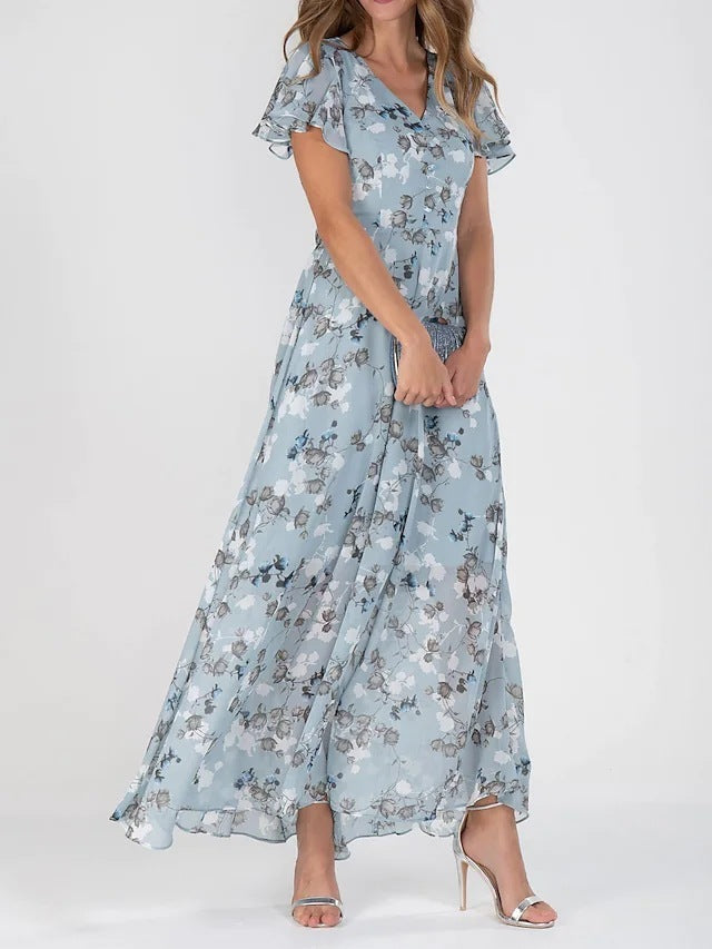 Flowers Print Short Sleeve Summer Fashion Dress - Swefashionstore