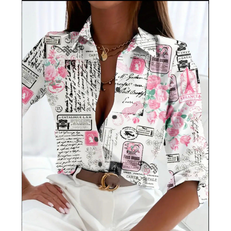 Fashion Casual Shirt Digital Printing Lapel Long Sleeve Shirt - Swefashionstore