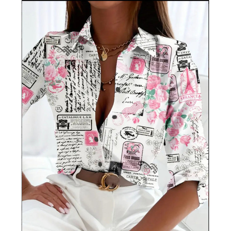 Fashion Casual Shirt Digital Printing Lapel Long Sleeve Shirt - Swefashionstore