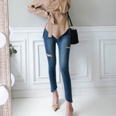 Temperament Ripped Trousers Pencil Skinny Low-Waist Jeans - Swefashionstore