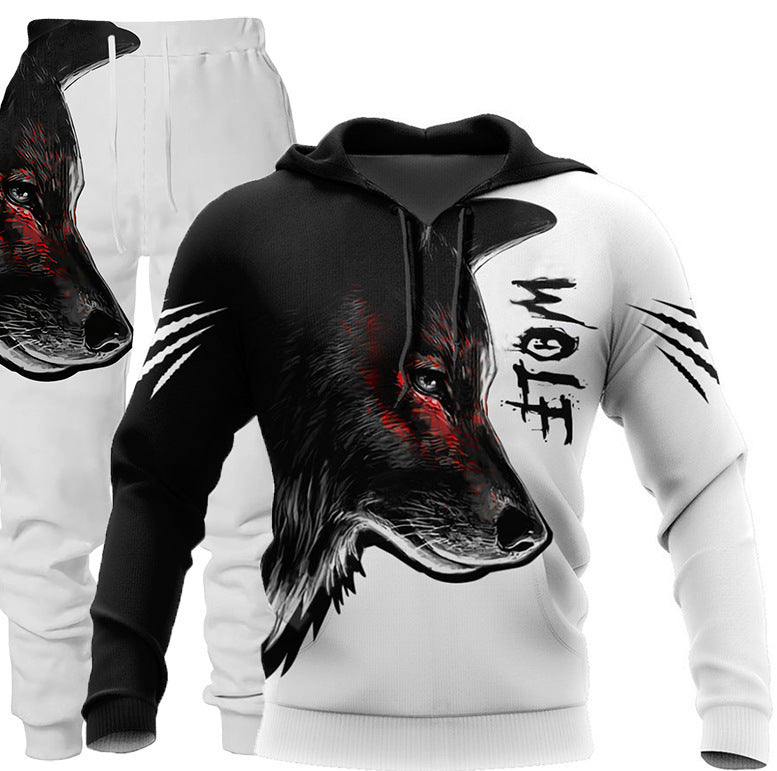 Newcomer Wolf Print Tracksuit Men Sportswear Hooded Sweatsuit