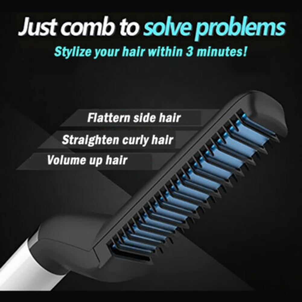 Electric Hair Straightener Brush, Men Quick Beard Straightener Style Comb