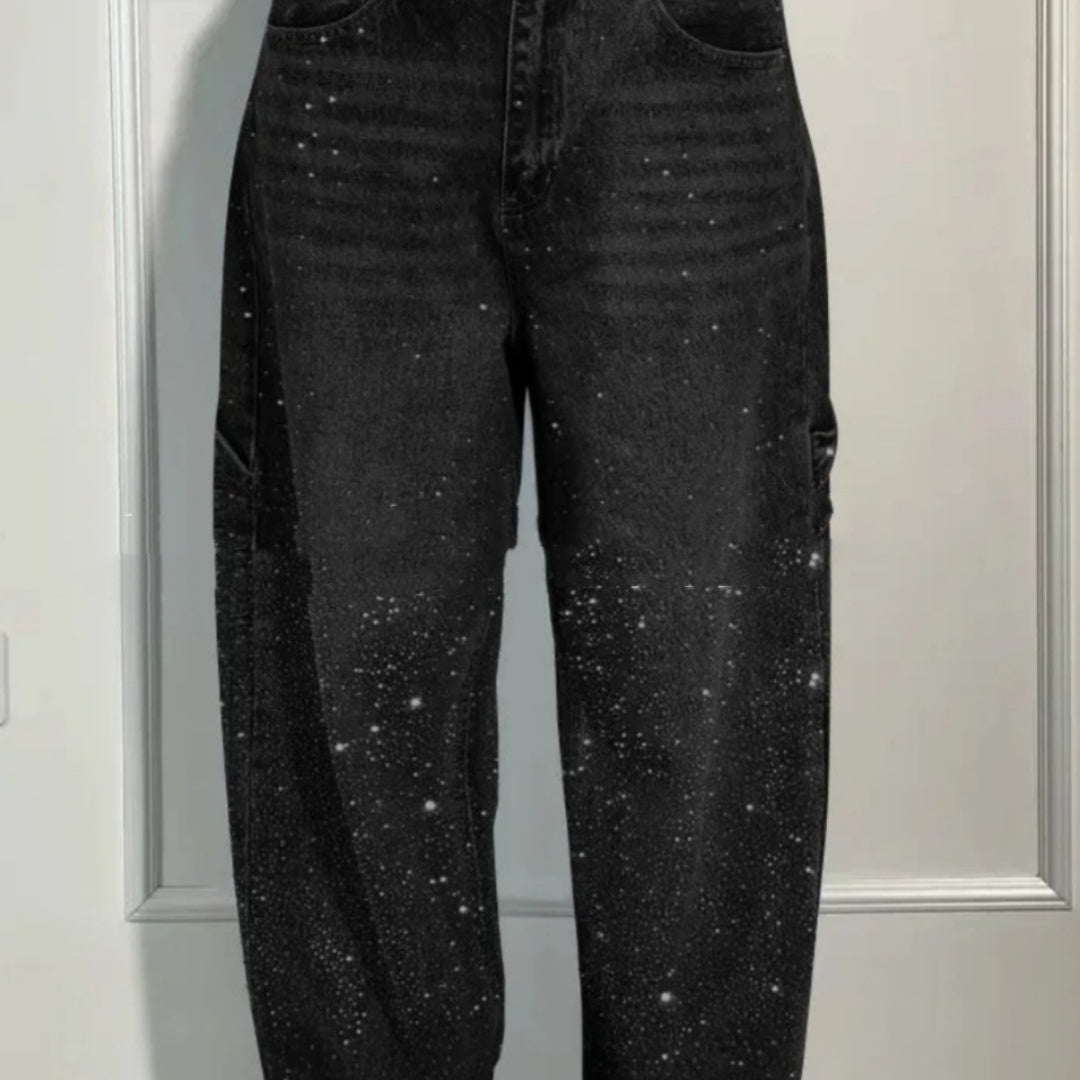 Ins Shiny Straight High-Waist Jeans mit Taschen Street-Style-Hose