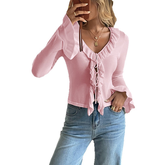 Knytad långärmad tröja för kvinnor - Snygg och bekväm