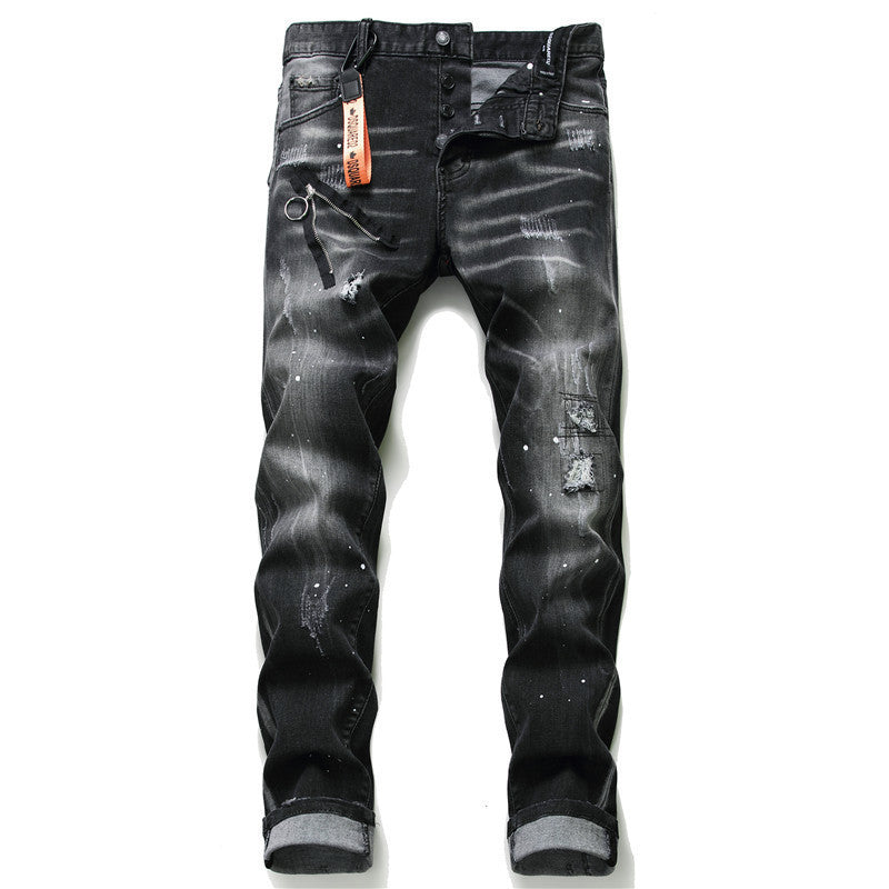 DENIM jeans famous D2 zipper blue hole Pencil Pants