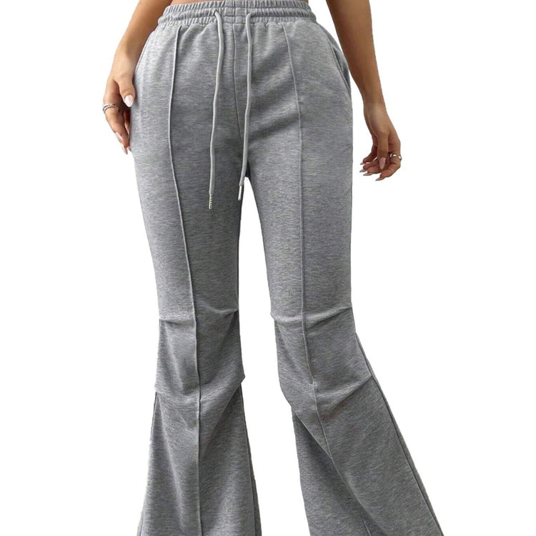 Simple Casual Pants Drawstring Elastic Waist Wide Leg Trousers - Swefashionstore