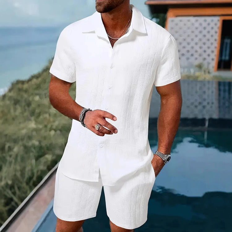Summer Jacquard Black And White Solid Color Suit - Swefashionstore