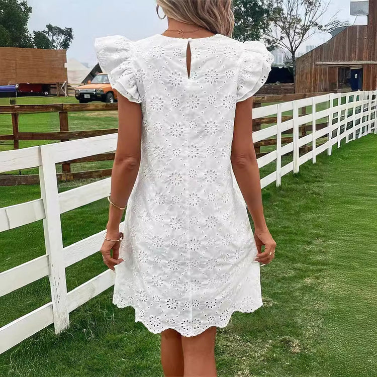 SUMMER FASHION Lace Solid Color Loose Dress - Swefashionstore
