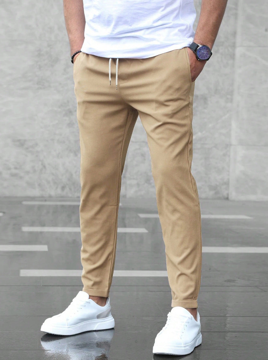 Herren Freizeithose mit Taschen Modische Slim-Fit-Hose mit Kordelzug