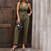 Elegant Lace-Up Jumpsuit with Sleeveless Design and Waistline Detail for Effortless Style - Swefashionstore