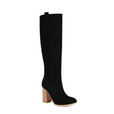 Long Boots Female Suede Chunky Heel Round Toe for Stylish Comfort - Swefashionstore