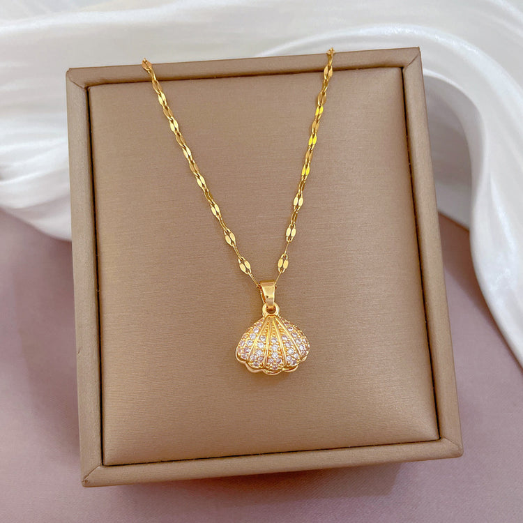 Shell Pearl Necklace With Rhinestones Female Zircon - Swefashionstore