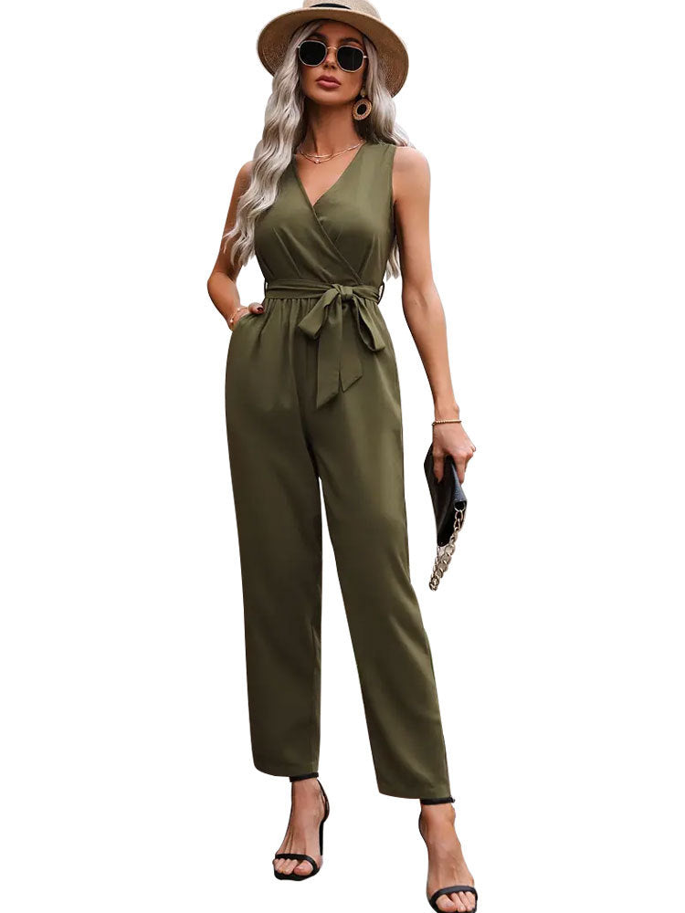Elegant Sleeveless Waistline Lace-up Jumpsuit