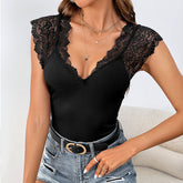 LACE FASION Stitching Large V-neck Jumpsuit - Swefashionstore