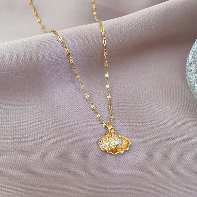 Shell Perle Halskette Mit Strass Weibliche Zirkon