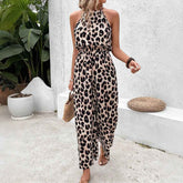 Leopard Print Sleeveless Wide-Leg Pants for Women - Swefashionstore